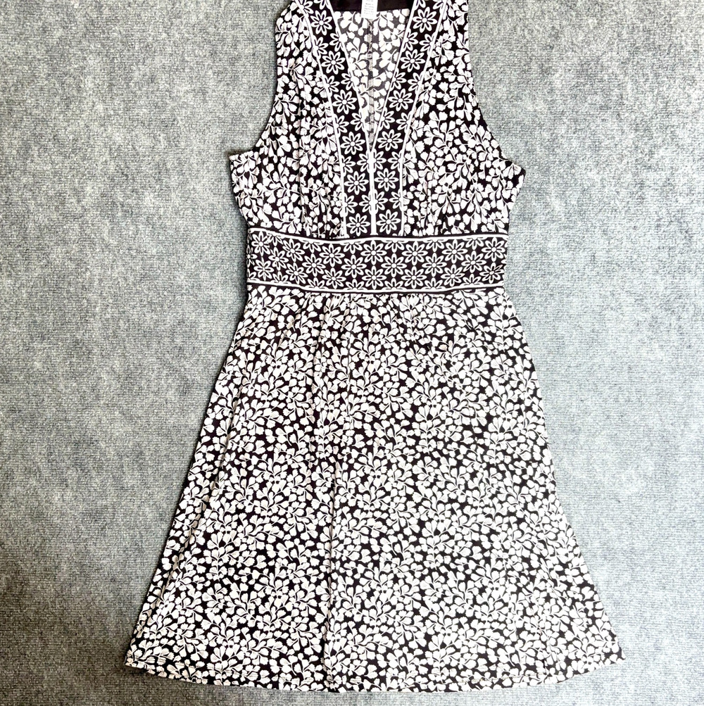 Wisp Floral Sleeveless Knee Length Dress Black White Empire Waist US Womens 8